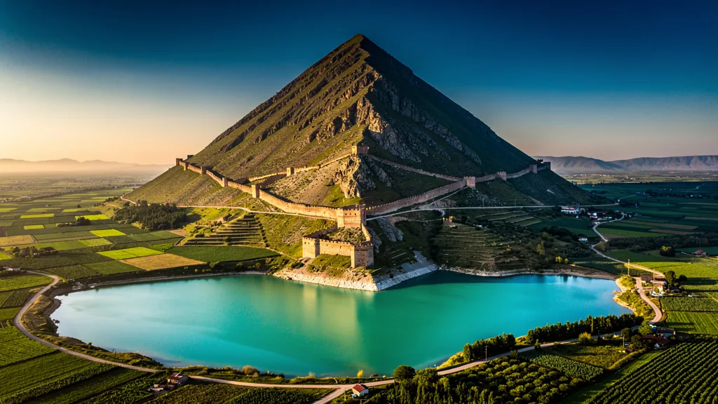 Dramatic triangular peak of Tikona Fort rising above Pawna reservoir