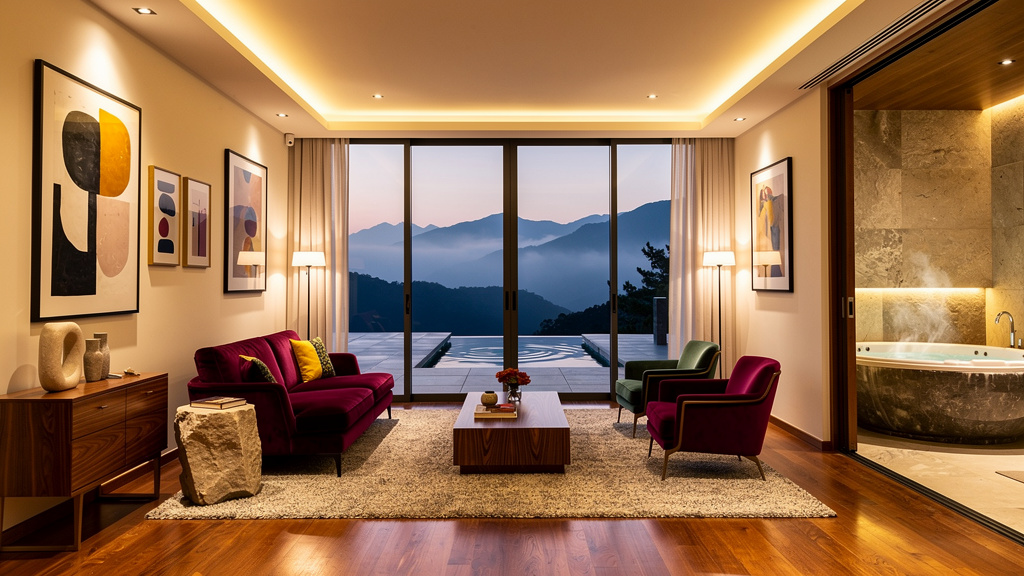 Retrofusion Boutique Homestay villa with mountain views and pool