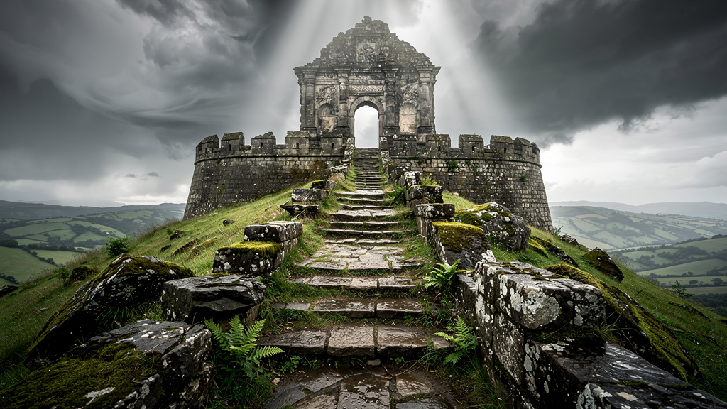 Historic Rajmachi Fort with monsoon clouds and valley views