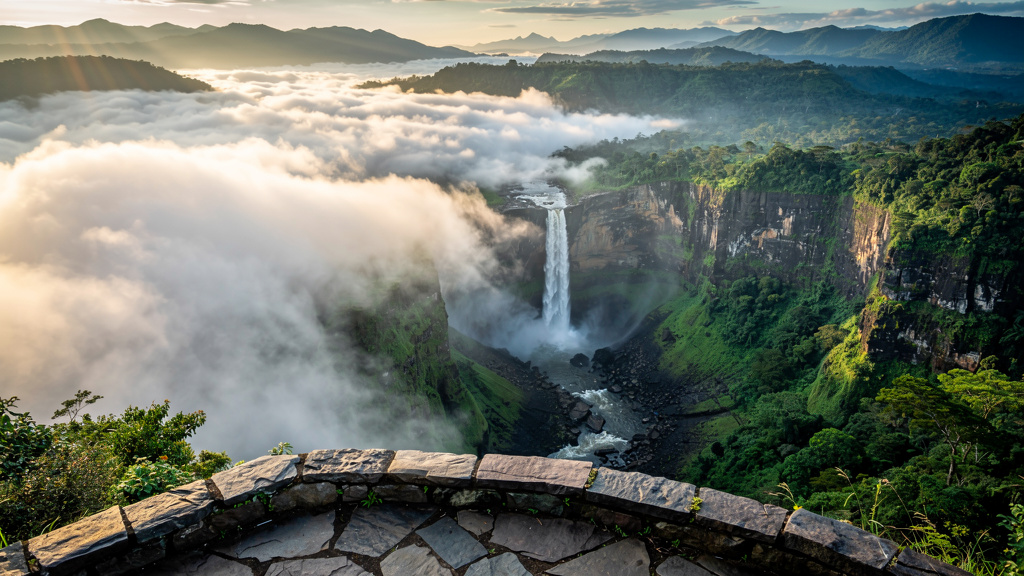 Dramatic seasonal waterfall and misty valleys at Tiger Point